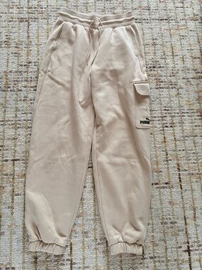 Puma Cream Cargo Sweatpants with Side Pocket